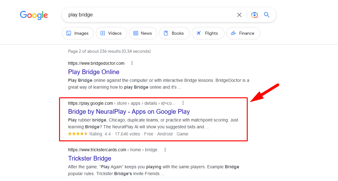 Google search results for "play bridge"