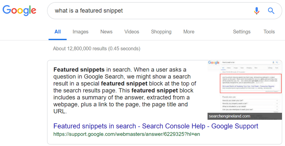 featured snippets example